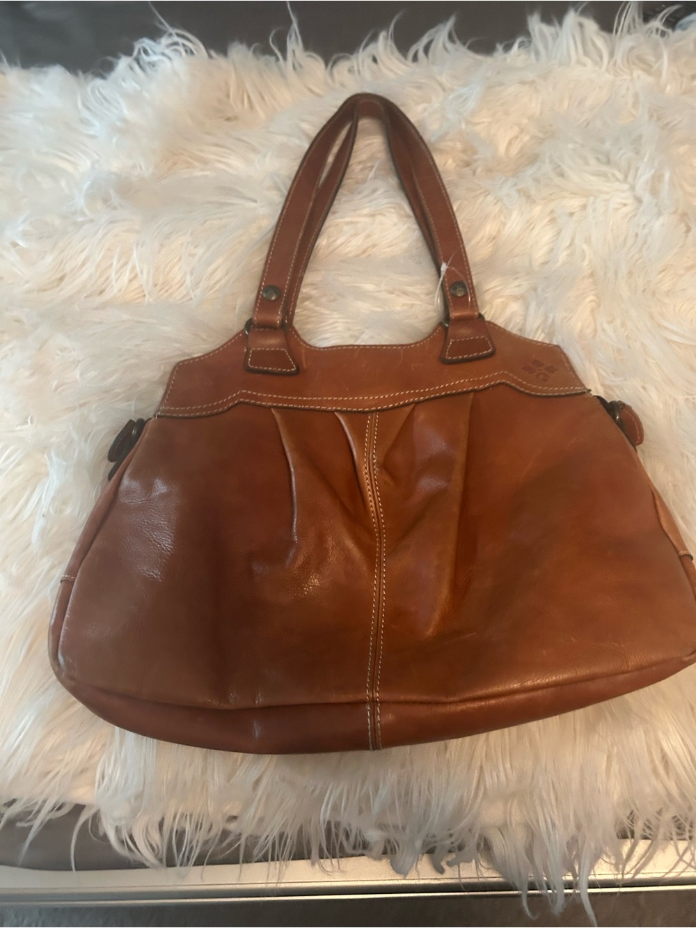 Patricia Nash Brown Genuine Leather Double Handle Satchel Bag - Picture 4 of 12